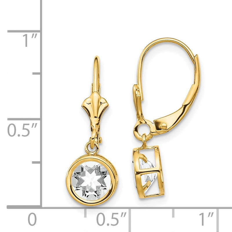 14k 6mm Round Cubic Zirconia Bezel Leverback Dangle Earrings XLB101CZ