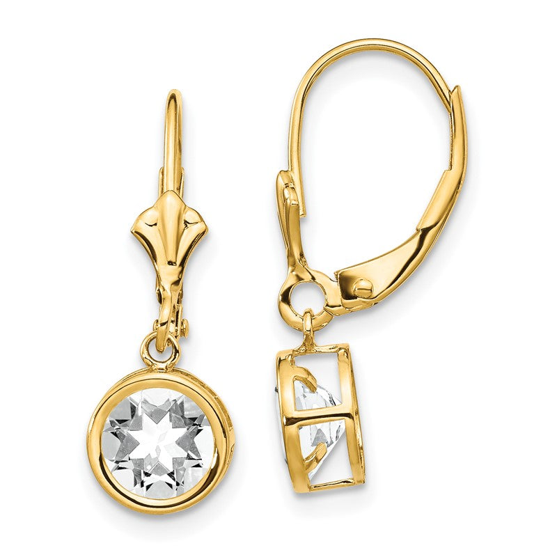 14k 6mm Round Cubic Zirconia Bezel Leverback Dangle Earrings XLB101CZ