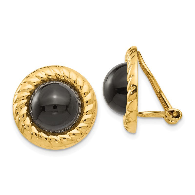 14k Omega Clip Black Onyx Cabochon 16mm Non-Pierced Earrings H930