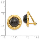 14k Omega Clip Black Onyx Cabochon 16mm Non-Pierced Earrings H930