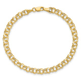 14k 4.5mm Hollow Diamond-cut Double Link 7 inch Charm Bracelet DOH21