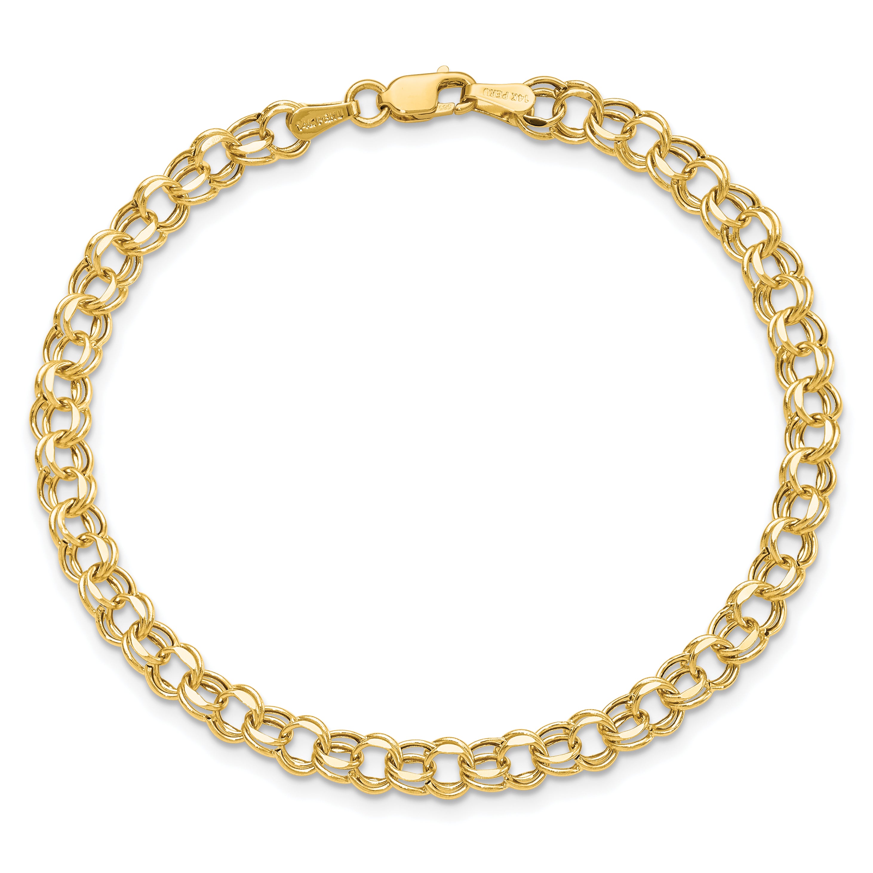 14k 4.5mm Hollow Diamond-cut Double Link 7 inch Charm Bracelet DOH21