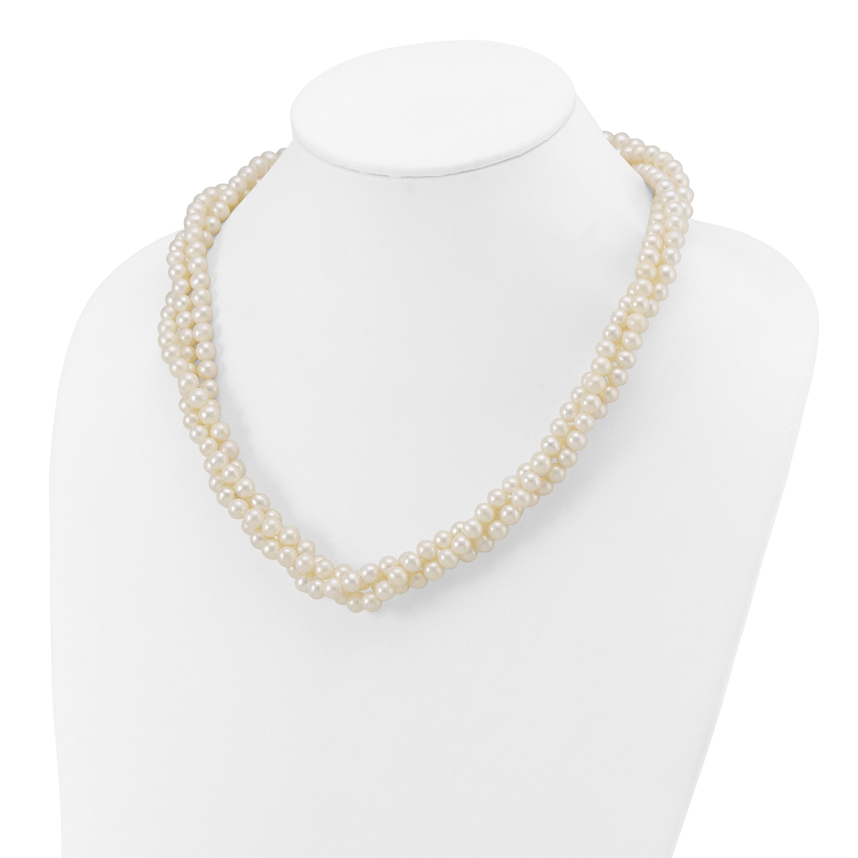 14k 6-7mm White Near-Round Freshwater Cultured Pearl 3-Strand 21 inch Necklace XF553