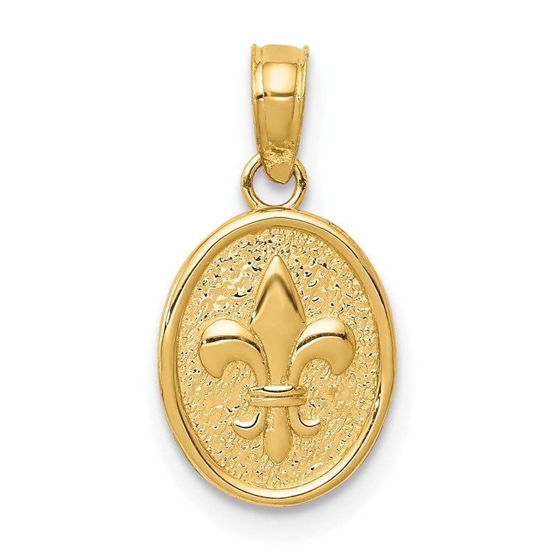 14k Polished Small Fleur De Lis in Oval Pendant D4369