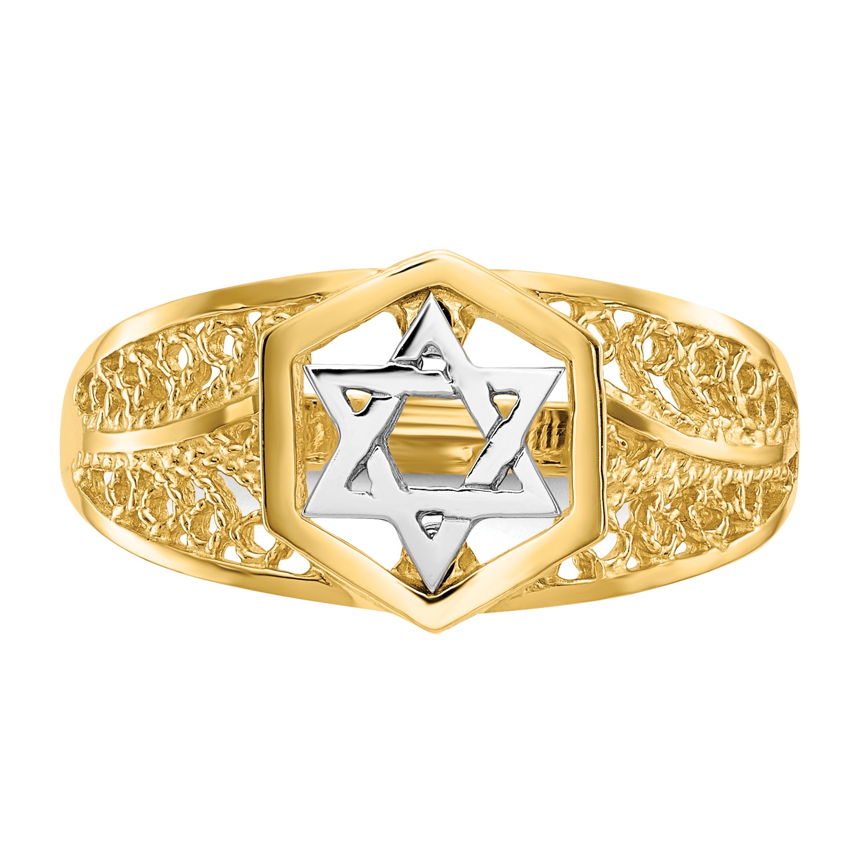14k Two-Tone Polished Star of David Ring K5737