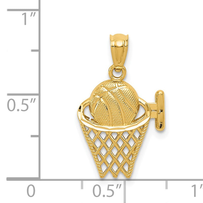 14k Basketball in the Net Pendant YC649