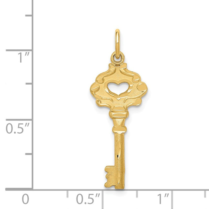 14K Polished Fancy Edge Heart Key Charm C1028