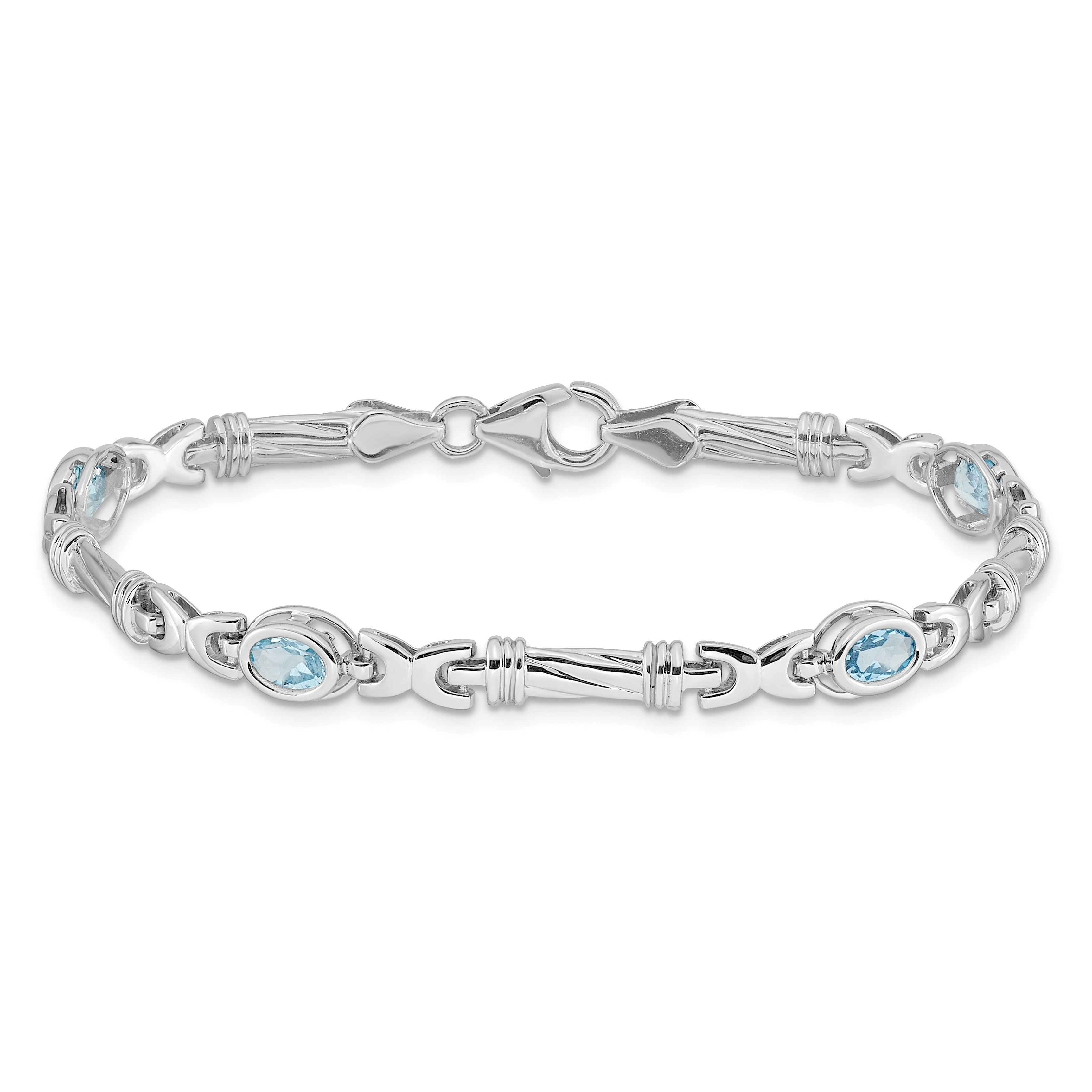 14k White Gold Complete Oval Amethyst Fancy Link 7 inch Bracelet BM4497