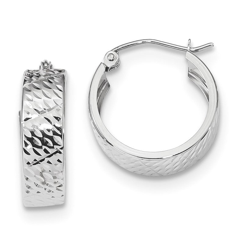 14k White Gold Diamond-cut Hoop Earrings TF1072W