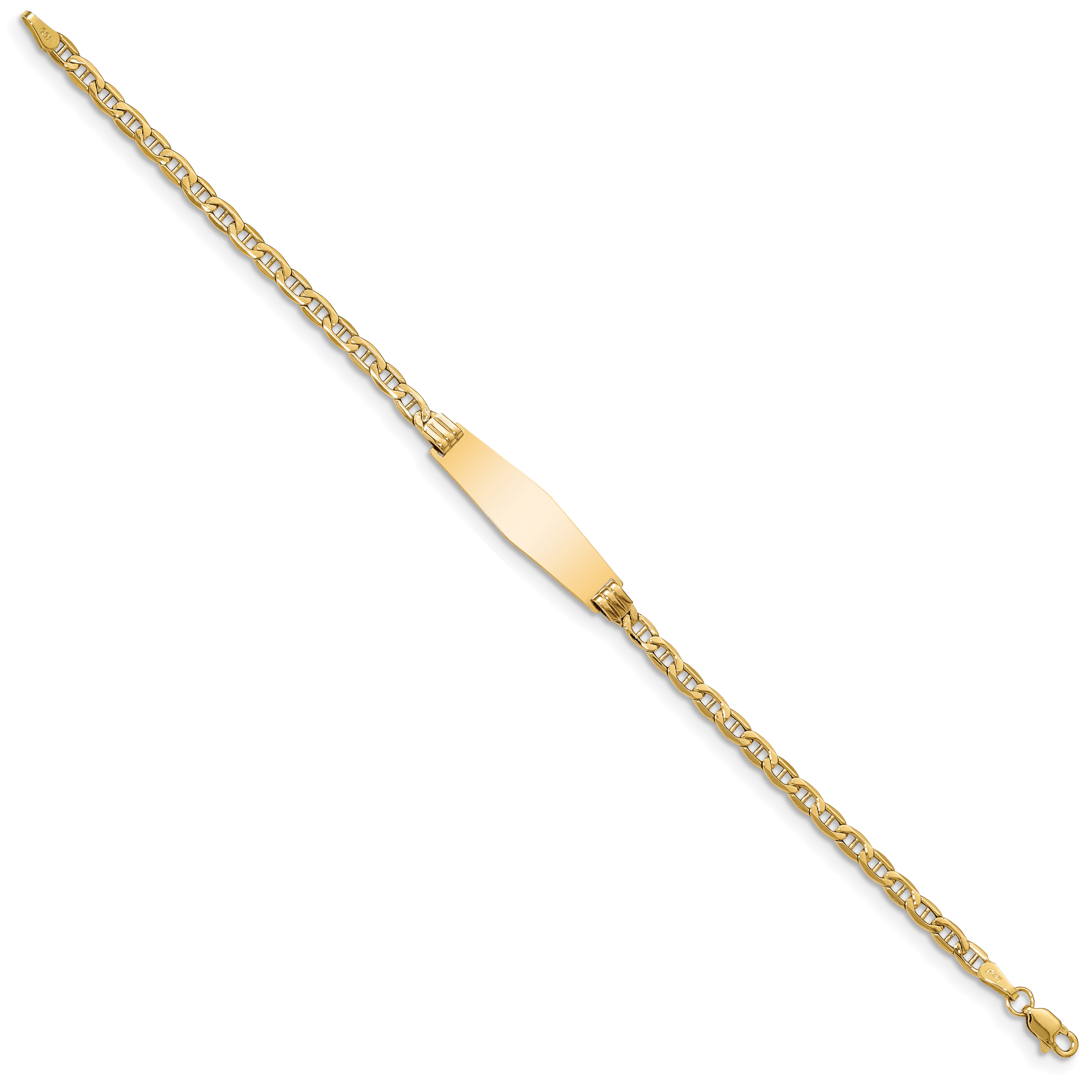 14k Polished Semi-Solid Chain/Solid Plate Anchor Link Soft Diamond Shape 25.5x7.8mm Plate 7 inch ID Bracelet DCID105C