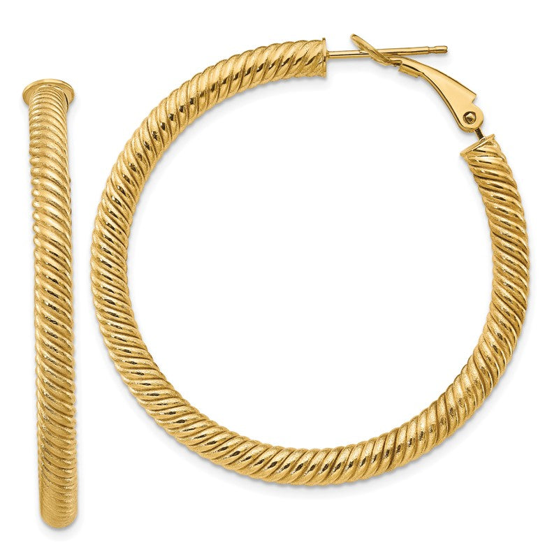 14k 4x44mm Twisted Round Omega Back Tube Hoop Earrings PRE951
