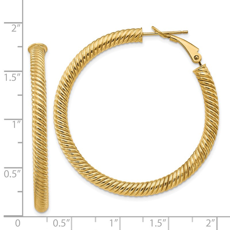 14k 4x44mm Twisted Round Omega Back Tube Hoop Earrings PRE951