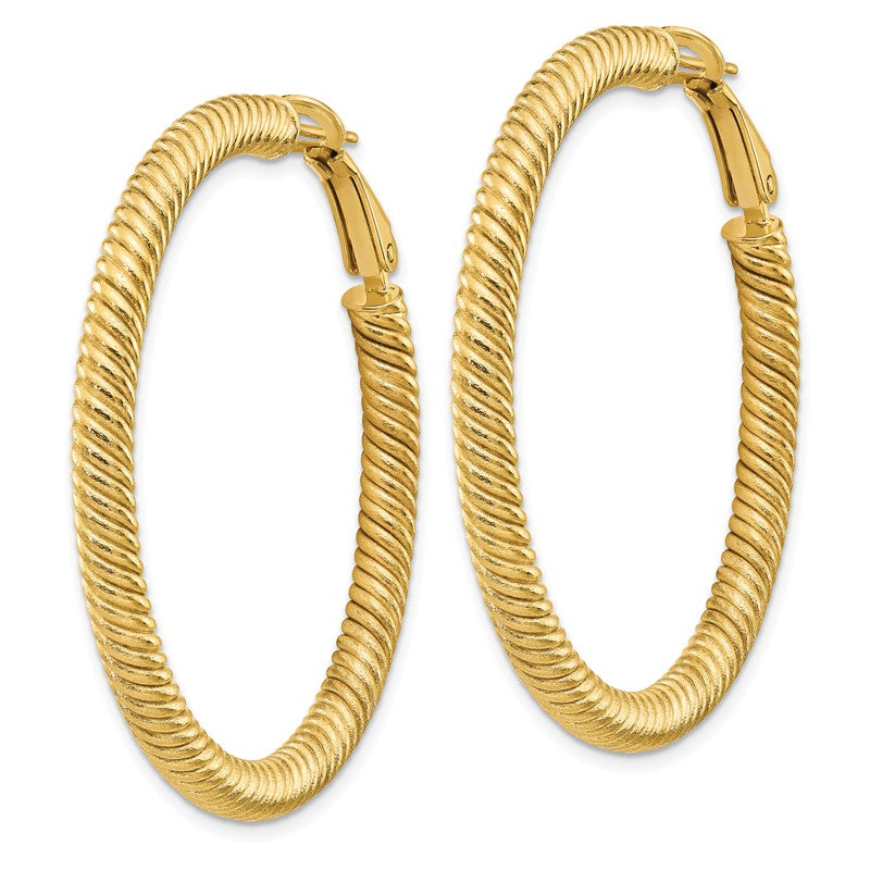 14k 4x44mm Twisted Round Omega Back Tube Hoop Earrings PRE951