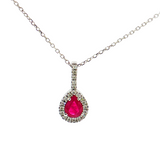 14K White Gold Pear Ruby & Diamond Pendant Necklace (18")