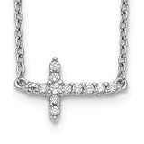 14k White Gold 1/10 carat Diamond Sideways Cross 18 inch Necklace PM4692