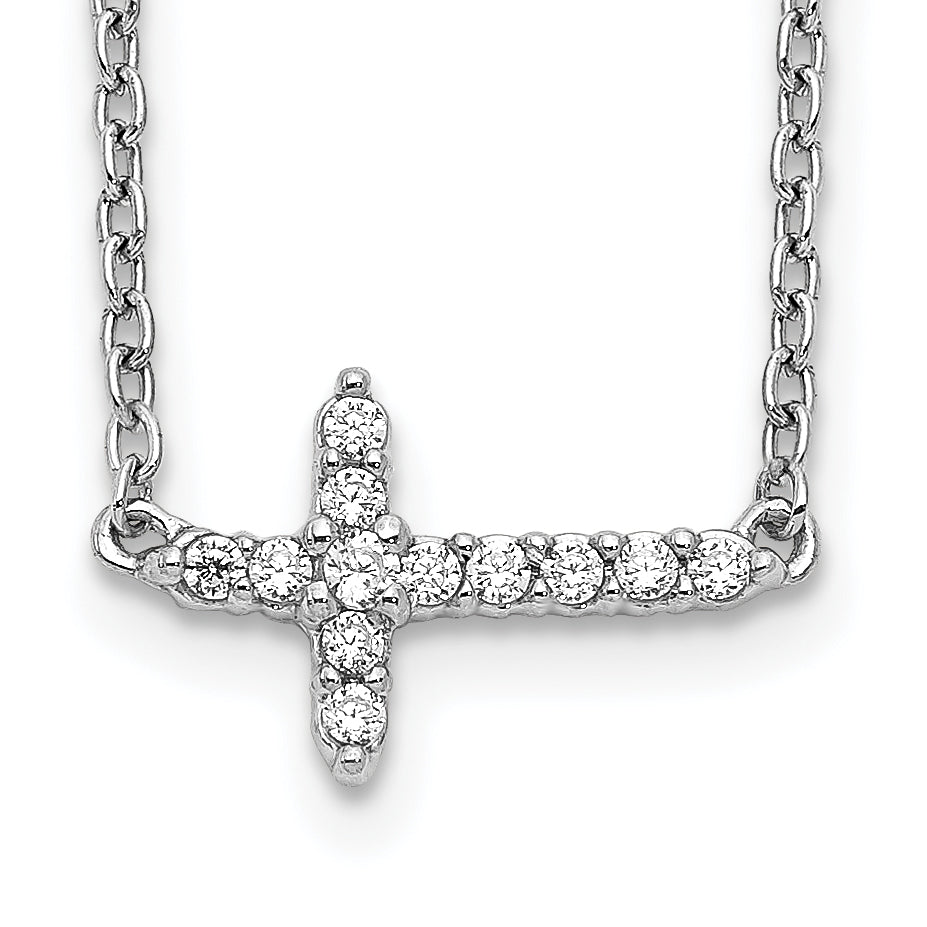14k White Gold 1/10 carat Diamond Sideways Cross 18 inch Necklace PM4692