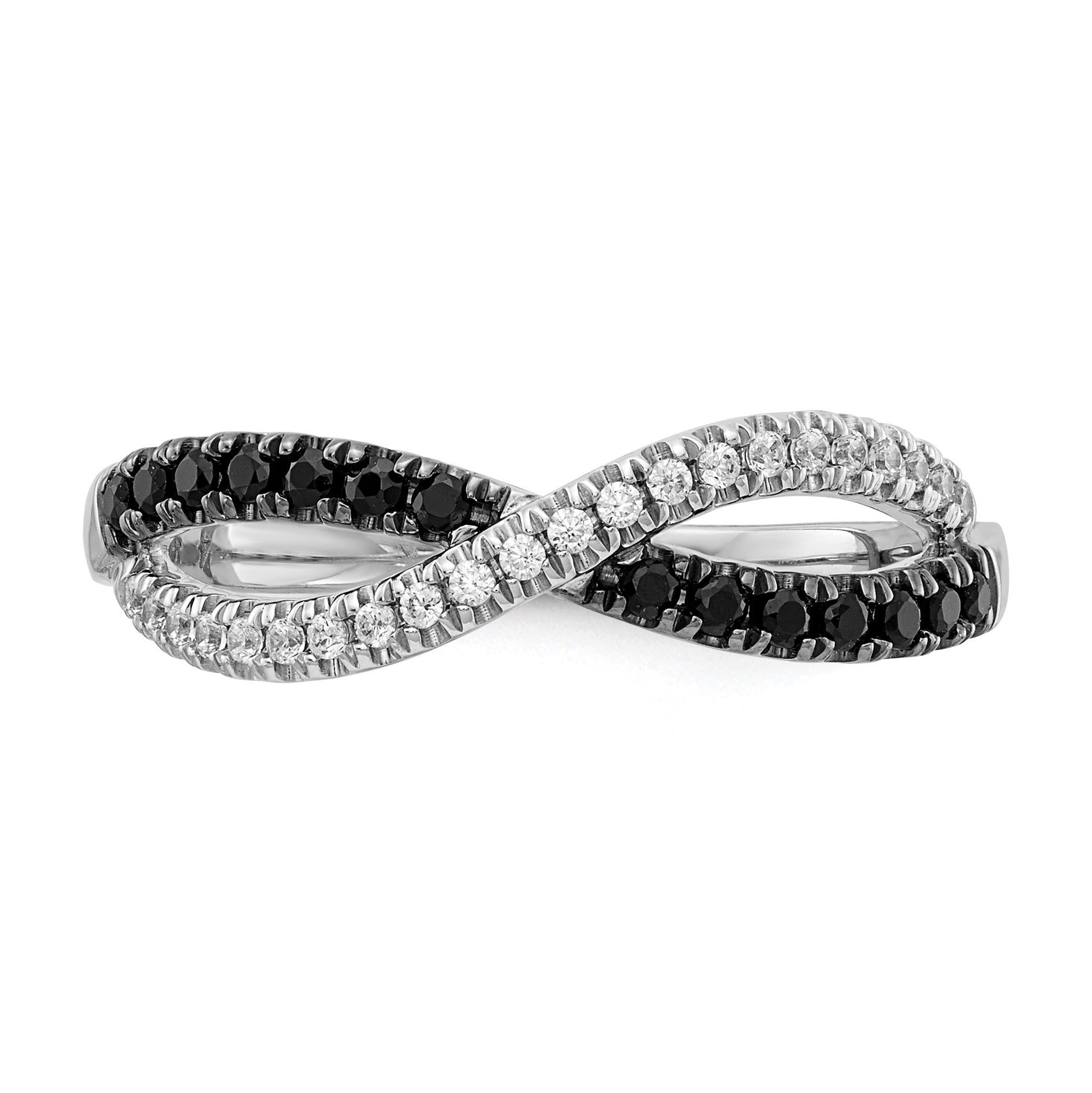 14k White Gold 1/4 carat Black and White Diamond Crisscross Ring RM5687