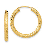 14k 3.00x25mm Polished Diamond-cut Endless Tube Hoop Earrings TF1005