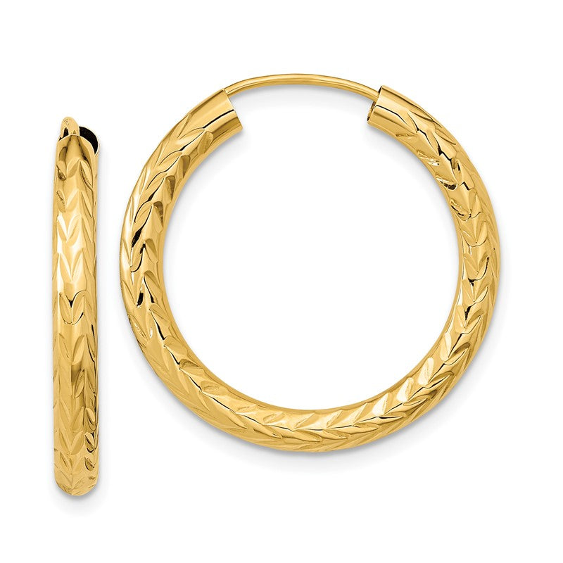 14k 3.00x25mm Polished Diamond-cut Endless Tube Hoop Earrings TF1005