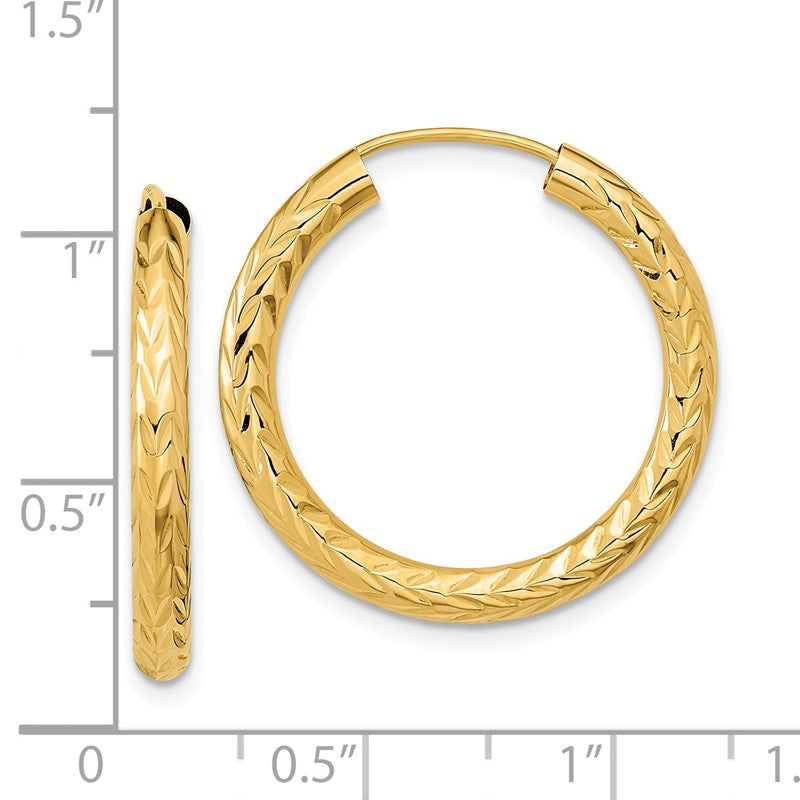 14k 3.00x25mm Polished Diamond-cut Endless Tube Hoop Earrings TF1005