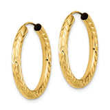 14k 3.00x25mm Polished Diamond-cut Endless Tube Hoop Earrings TF1005