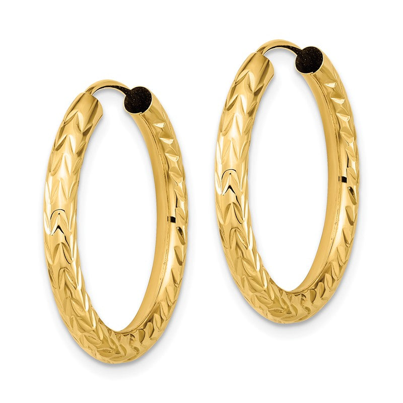 14k 3.00x25mm Polished Diamond-cut Endless Tube Hoop Earrings TF1005