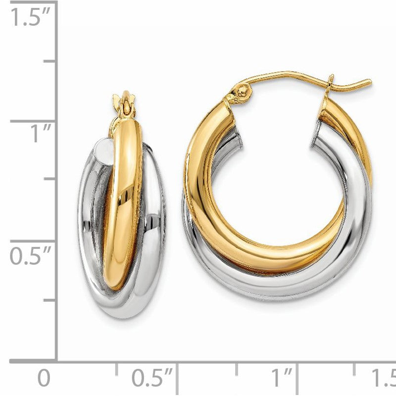 14k Two-tone Polished Double Tube Hoop Earrings Z795