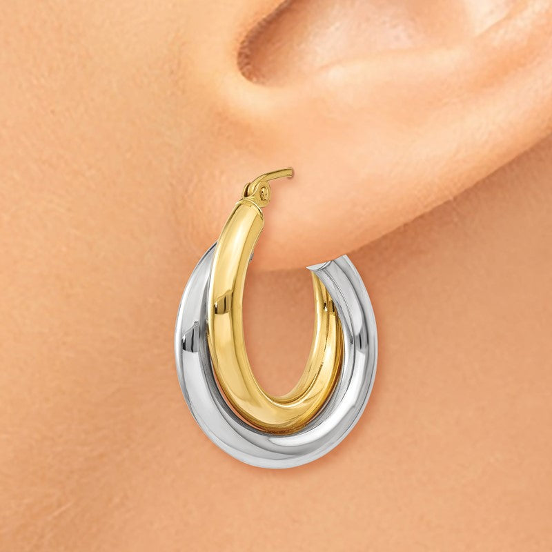 14k Two-tone Polished Double Tube Hoop Earrings Z795