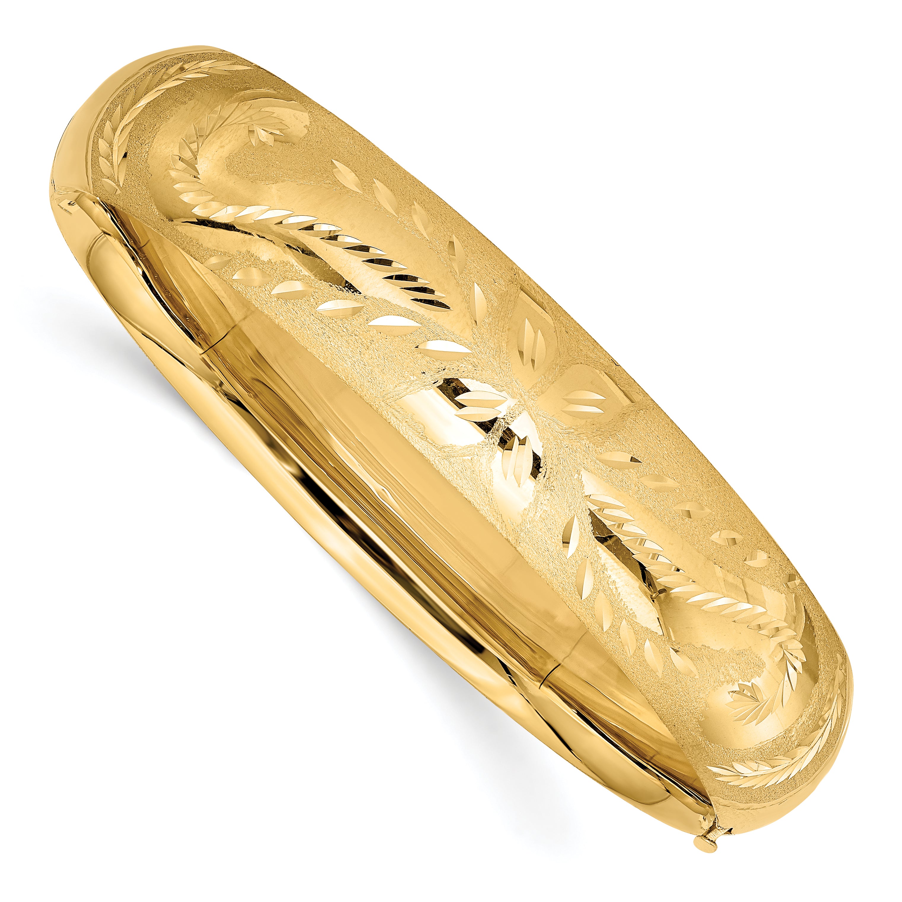 14k 9/16 Florentine Engraved 14.50mm Hinged Round Bangle Bracelet FE9/16