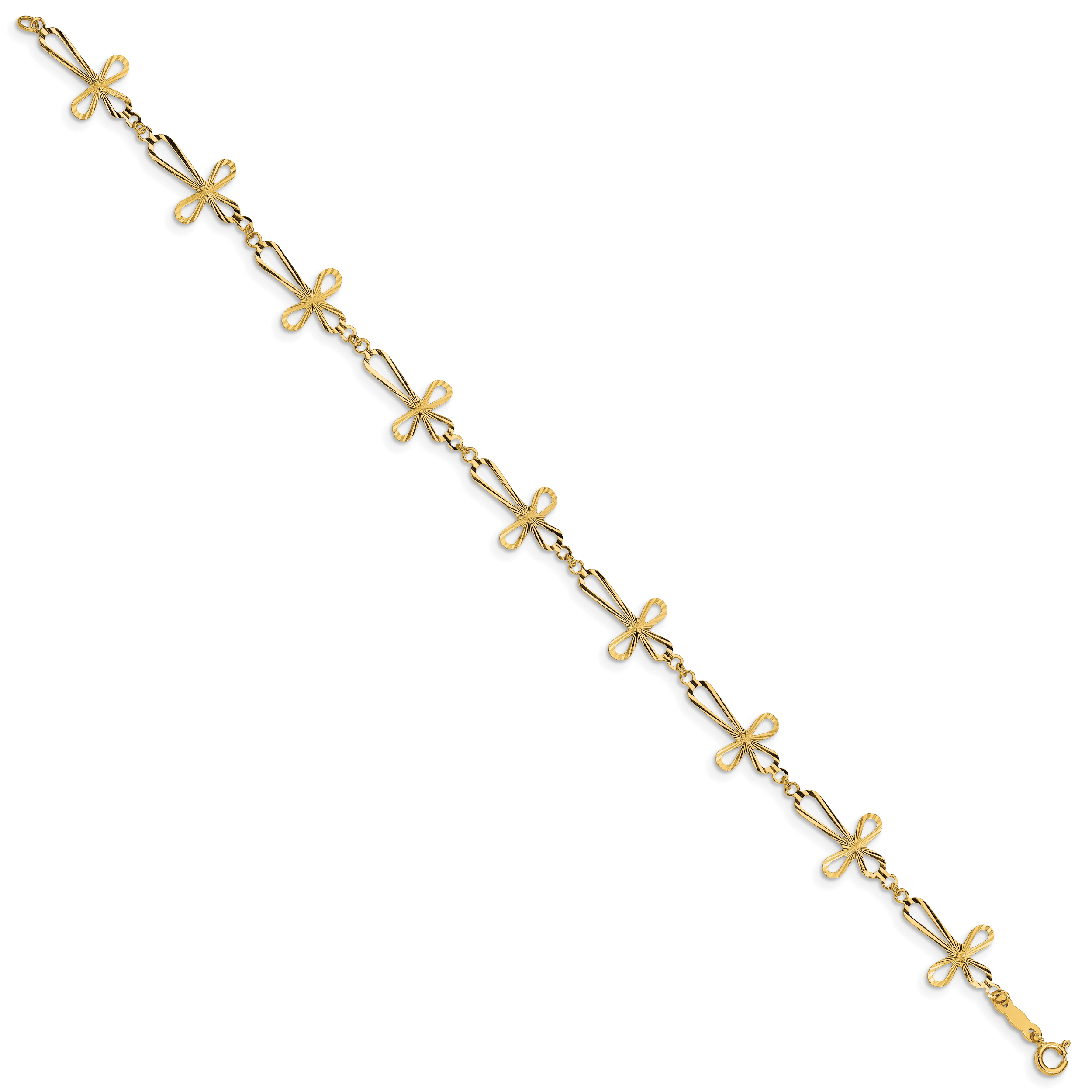 14K Diamond-cut Open Cross 7.5 inch Bracelet FB1457