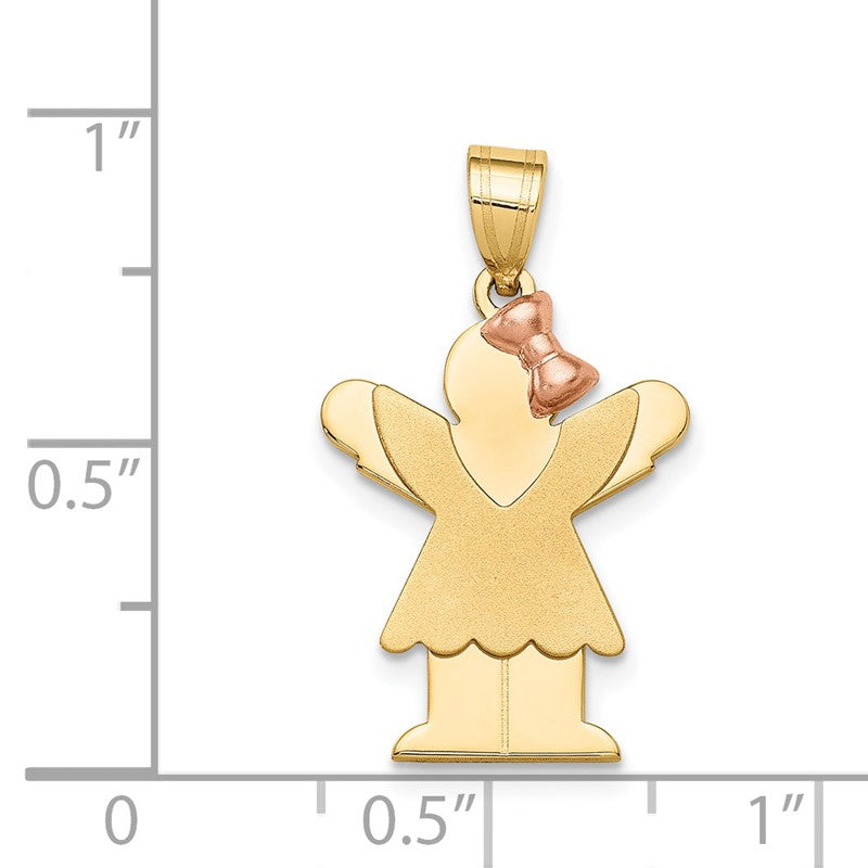 14k Two-tone The Kids Small Girl with Ruffles and Bow on Right Engravable Love Charm XK397