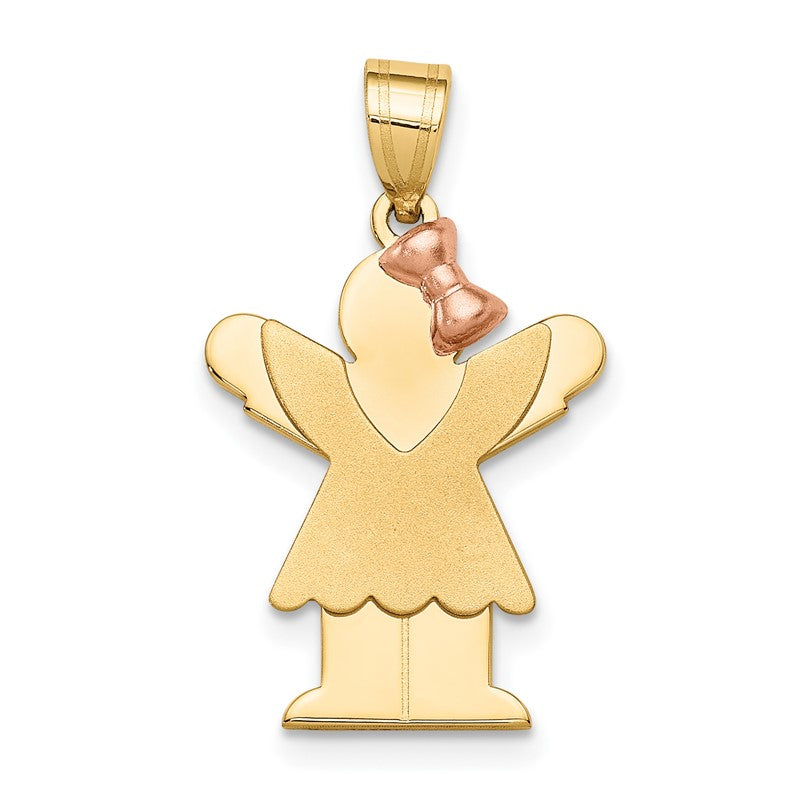 14k Two-tone The Kids Small Girl with Ruffles and Bow on Right Engravable Love Charm XK397