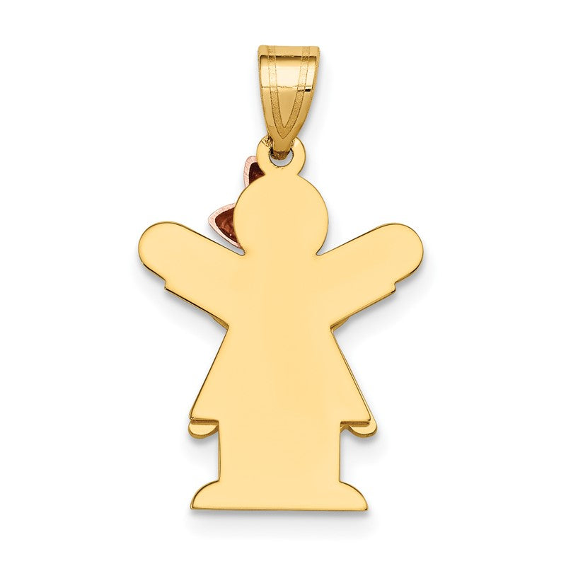 14k Two-tone The Kids Small Girl with Ruffles and Bow on Right Engravable Love Charm XK397