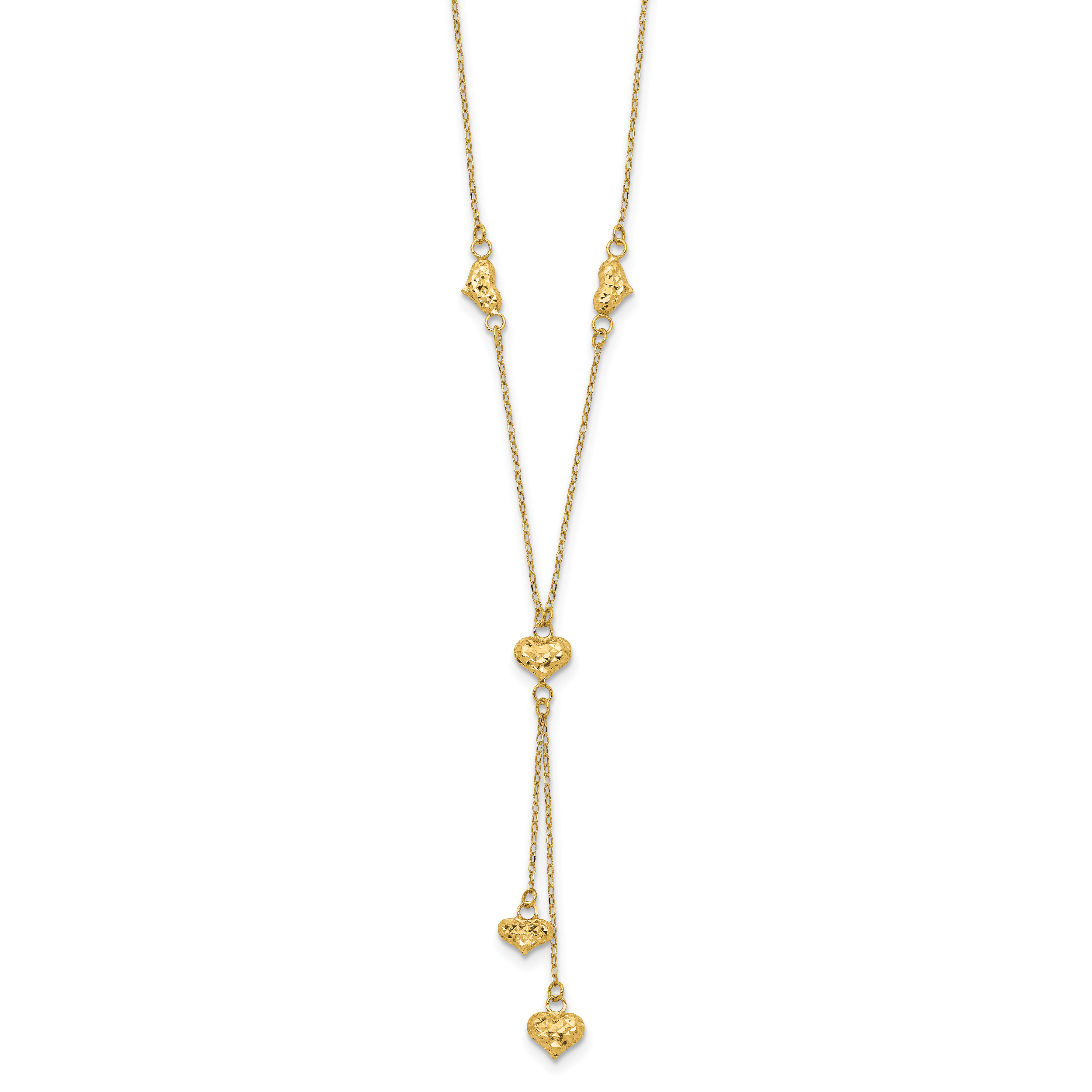 14k Polished Diamond-cut Puffed Hearts 16 inch Lariat Necklace Plus 2 inch Extender SF2522