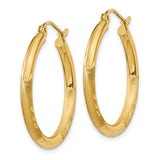14k 2.5x24mm Satin Diamond-cut Round Tube Hoop Earrings TC244