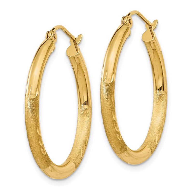 14k 2.5x24mm Satin Diamond-cut Round Tube Hoop Earrings TC244