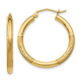 14k 2.5x24mm Satin Diamond-cut Round Tube Hoop Earrings TC244