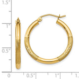 14k 2.5x24mm Satin Diamond-cut Round Tube Hoop Earrings TC244