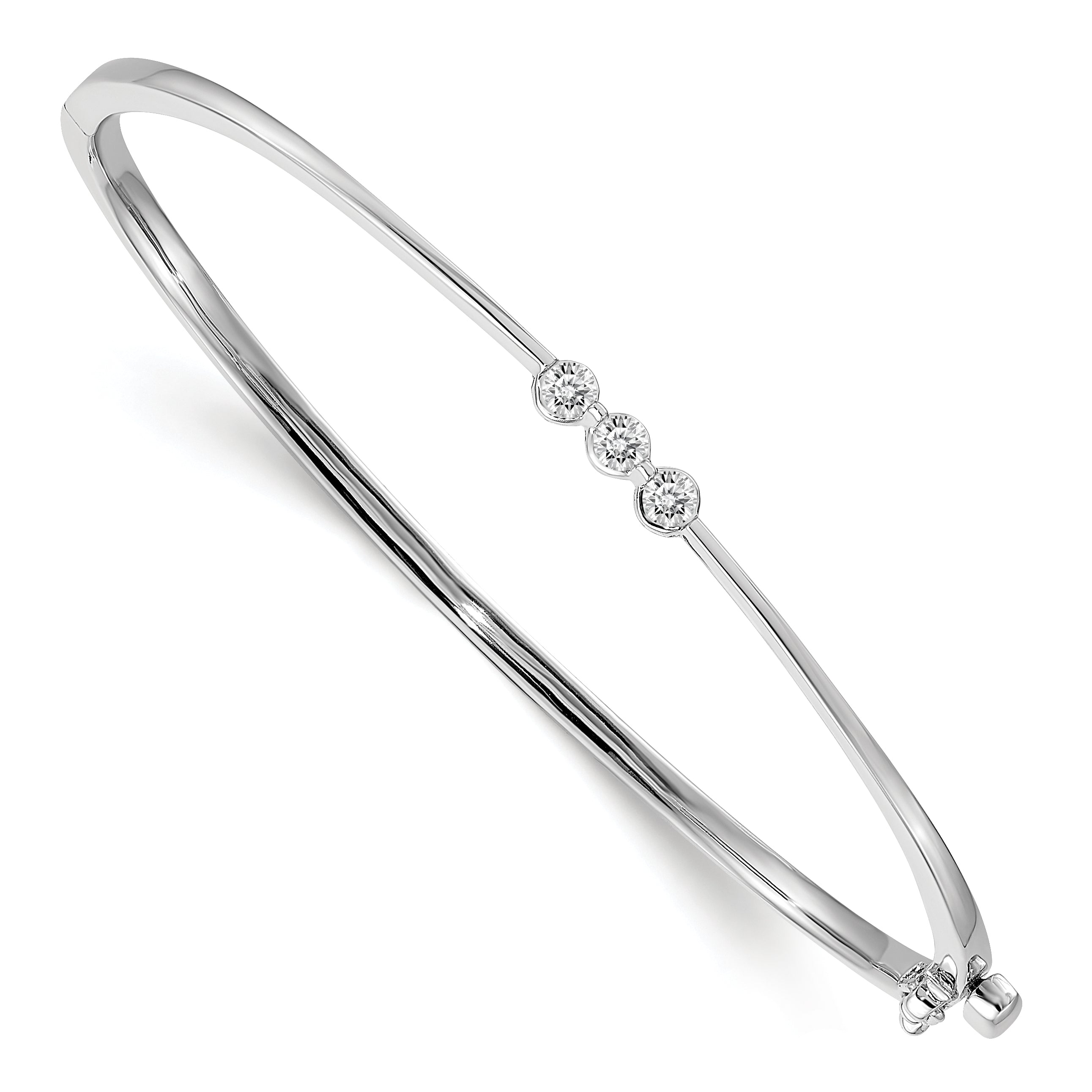 14k White Gold Complete 3-Stone 1/5 carat AAA Diamond Hinged Oval Bangle Bracelet XB298AAA
