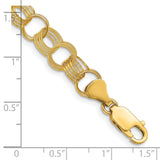 14k 8mm Solid Polished and Textured Triple Link 7 inch Charm Bracelet DO533