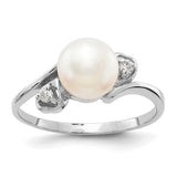 14k White Gold 7mm FW Cultured Pearl AAA Diamond ring Y4393PL/AAA