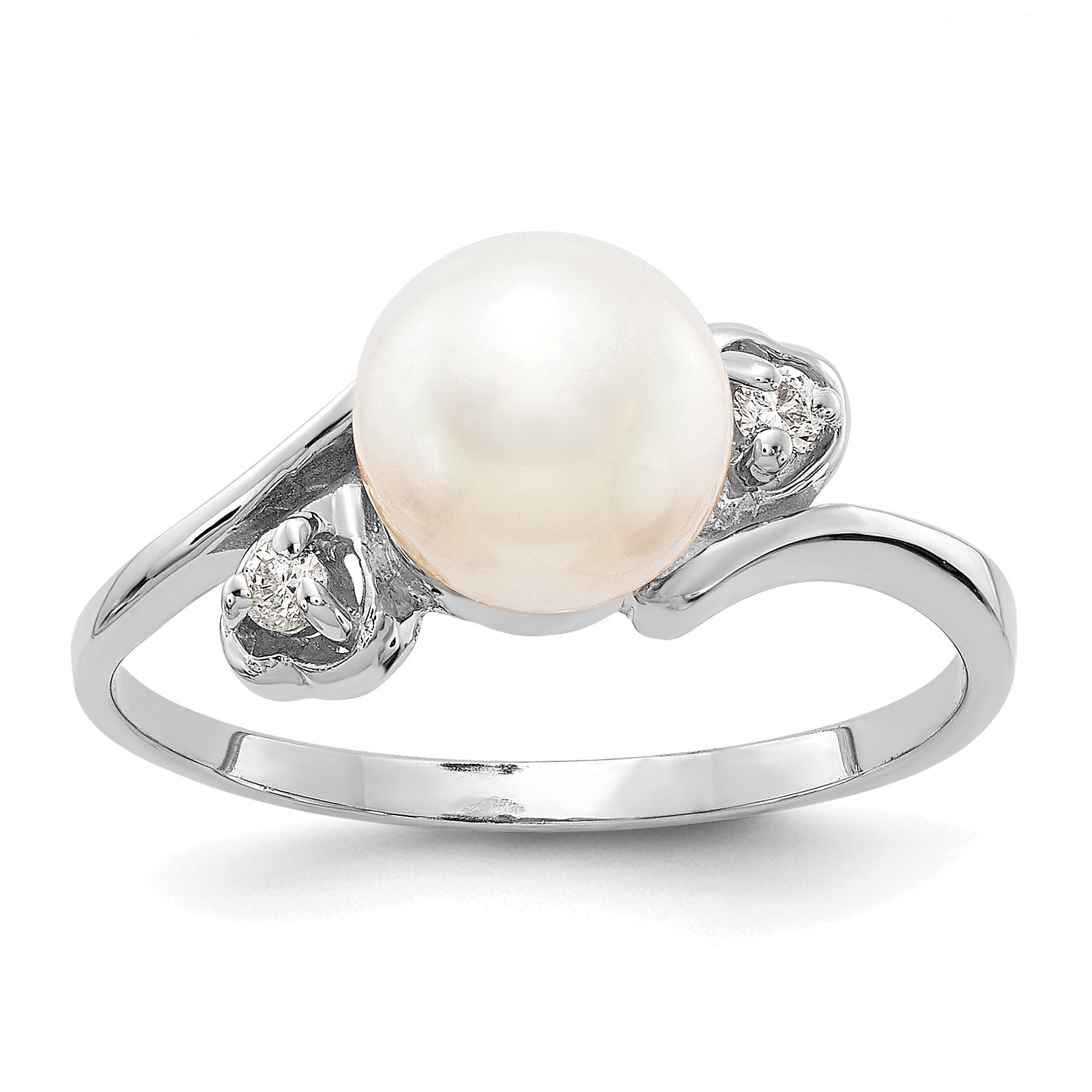 14k White Gold 7mm FW Cultured Pearl AAA Diamond ring Y4393PL/AAA