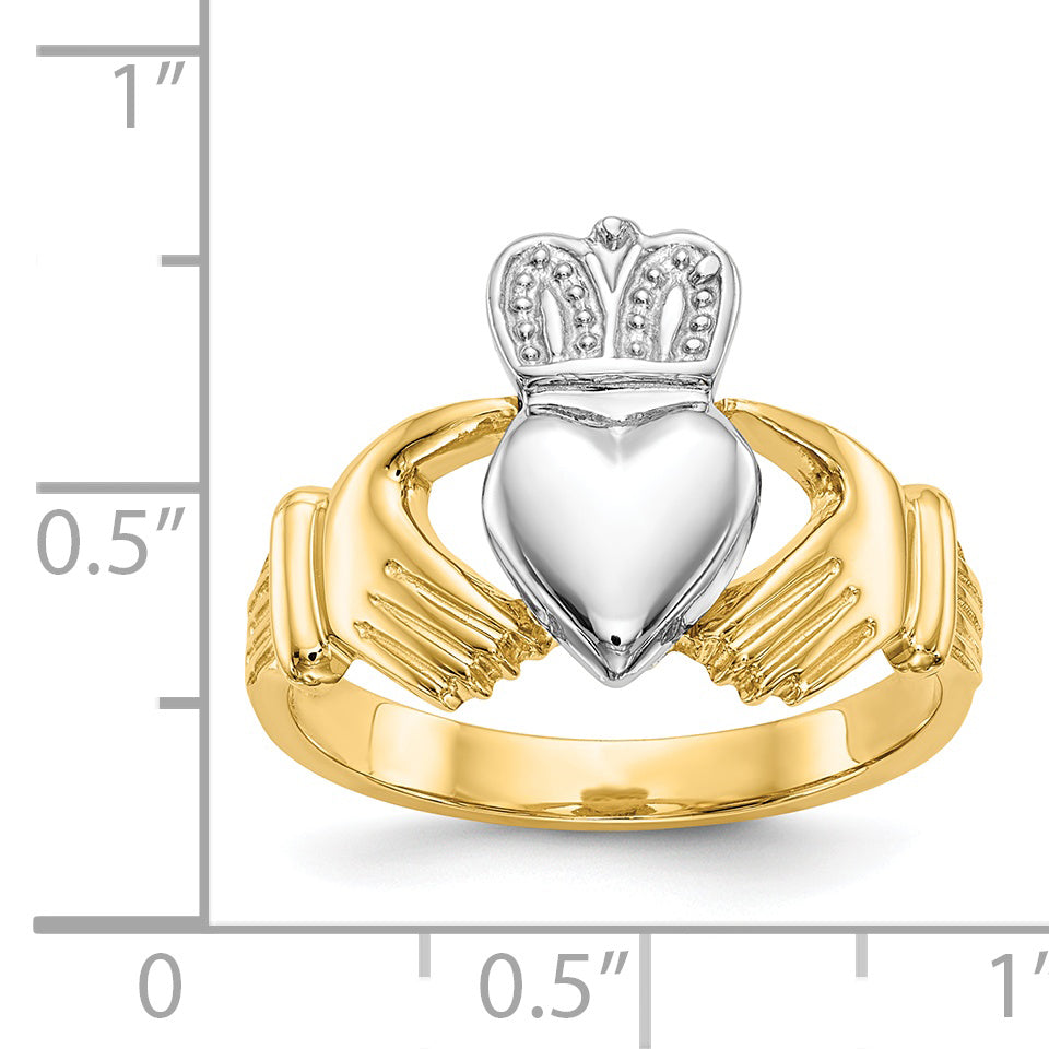 14k Two-tone Mens Polished Claddagh Ring D97