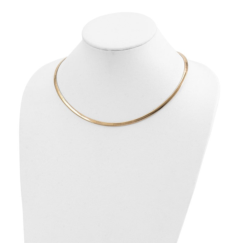 14k Two-tone 4mm Lightweight Reversible 16 inch Omega Necklace Plus 2 inch Heart Chain Extender ROML4