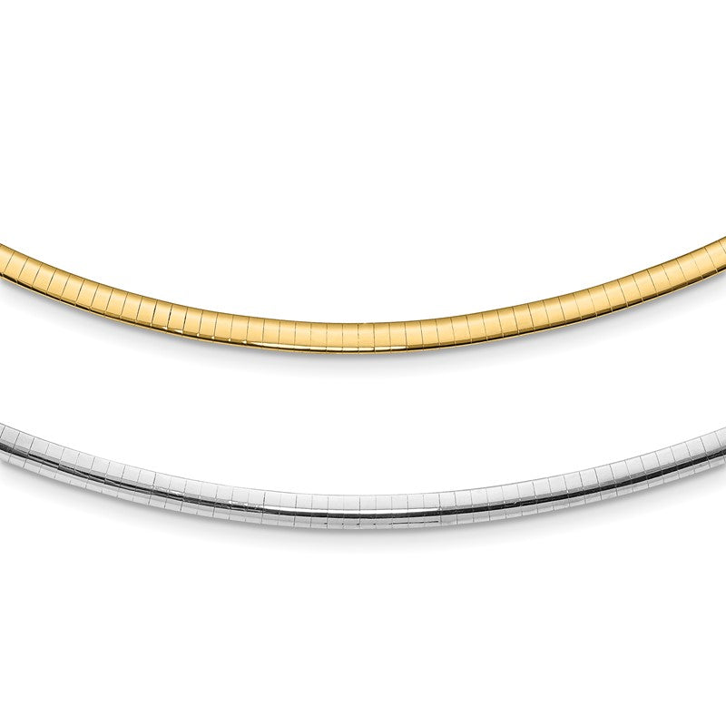 14k Two-tone 4mm Lightweight Reversible 16 inch Omega Necklace Plus 2 inch Heart Chain Extender ROML4