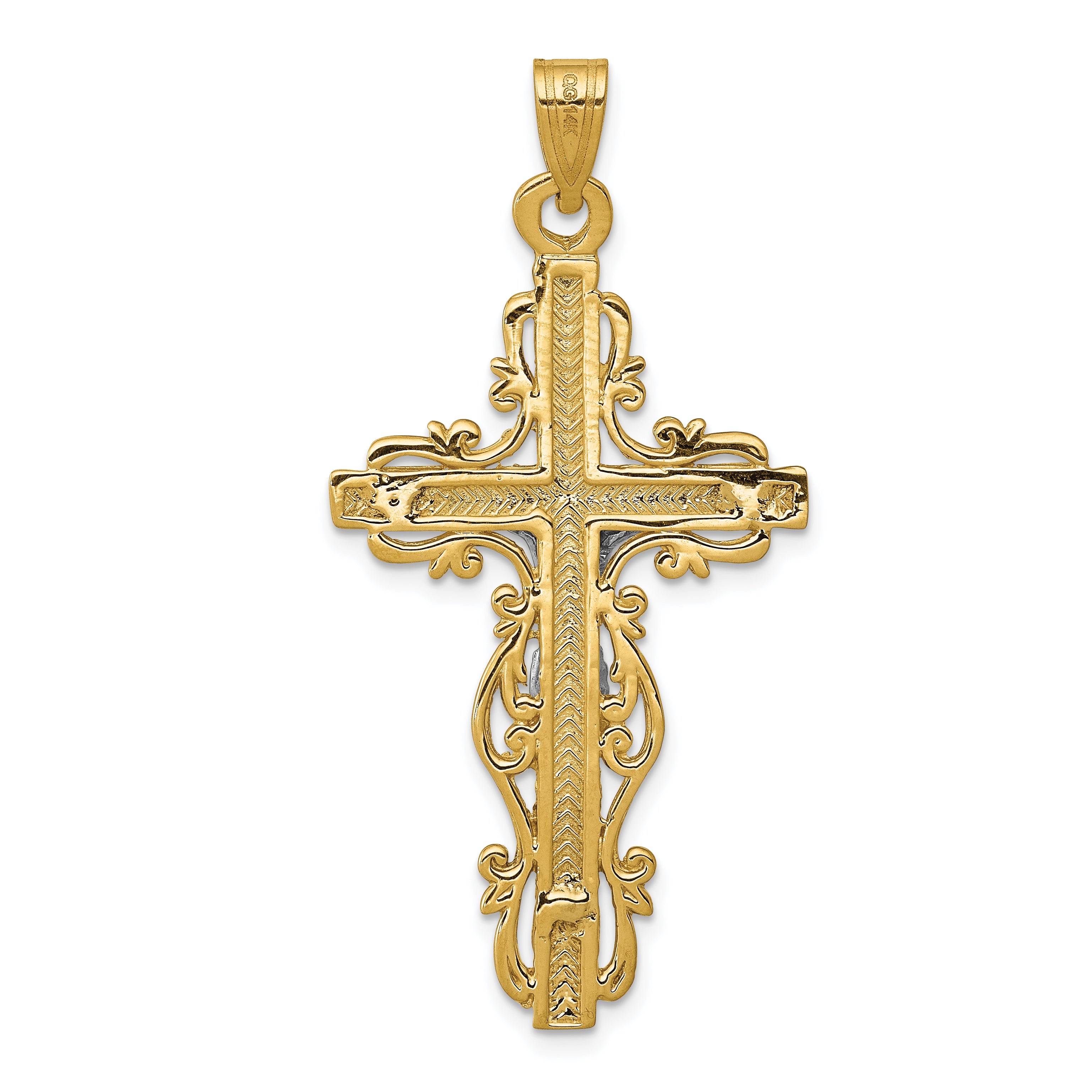 14k Two-tone Diamond-cut Crucifix Pendant C2005