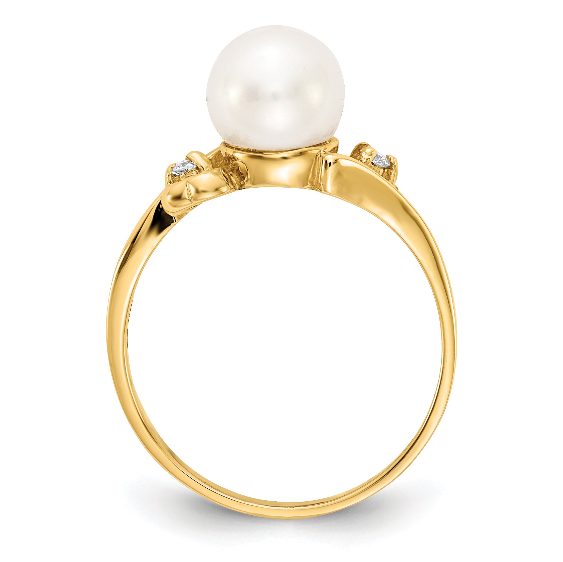 14k 7mm White Freshwater Cultured Pearl and 1/20 carat AA Diamond Ring Y4304PL/AA