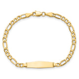 14k Polished Semi-Solid Chain/Solid Plate Figaro Link Soft Diamond Shape 19.5x5.5mm Plate 6 inch Baby/Child ID Bracelet DCID140C