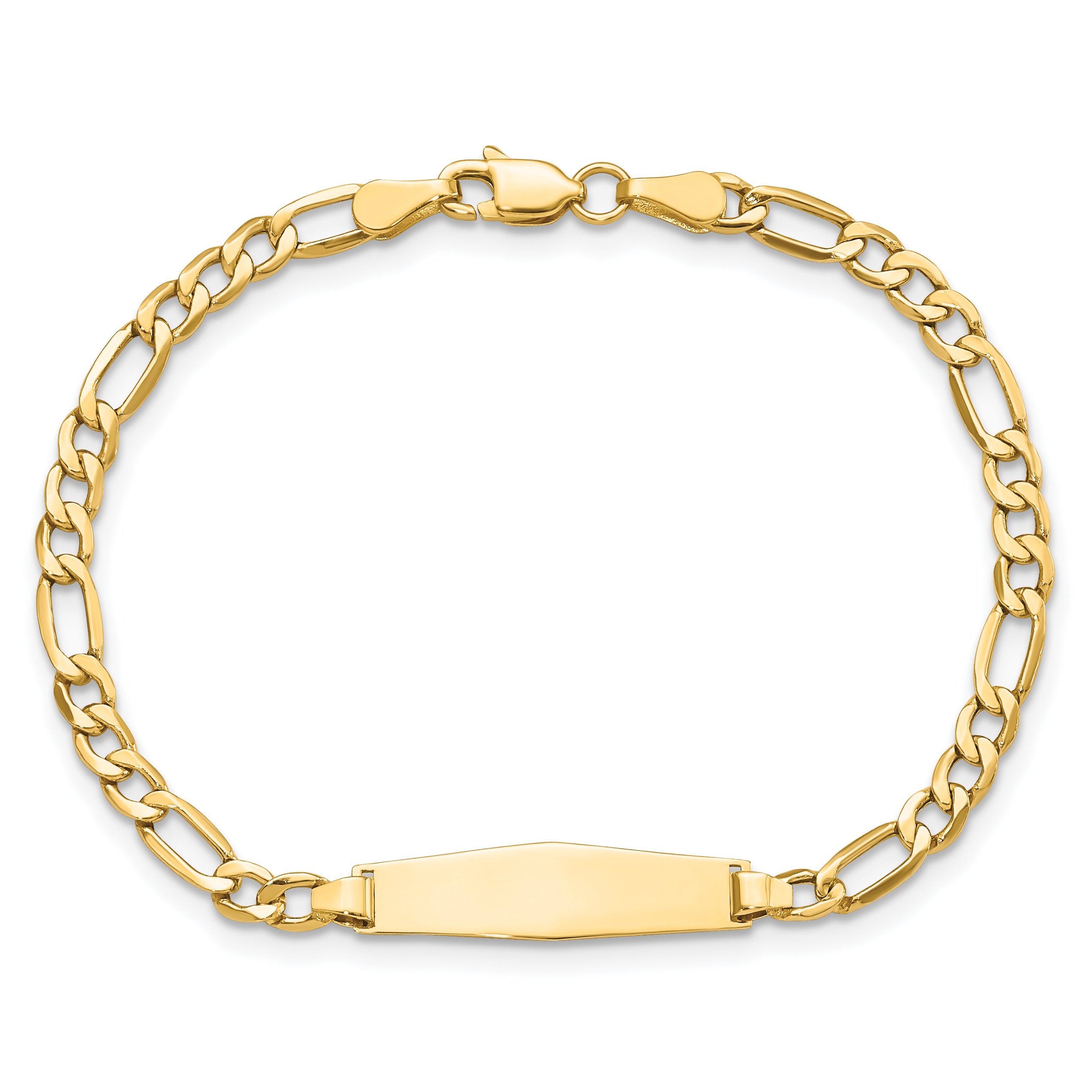 14k Polished Semi-Solid Chain/Solid Plate Figaro Link Soft Diamond Shape 19.5x5.5mm Plate 6 inch Baby/Child ID Bracelet DCID140C