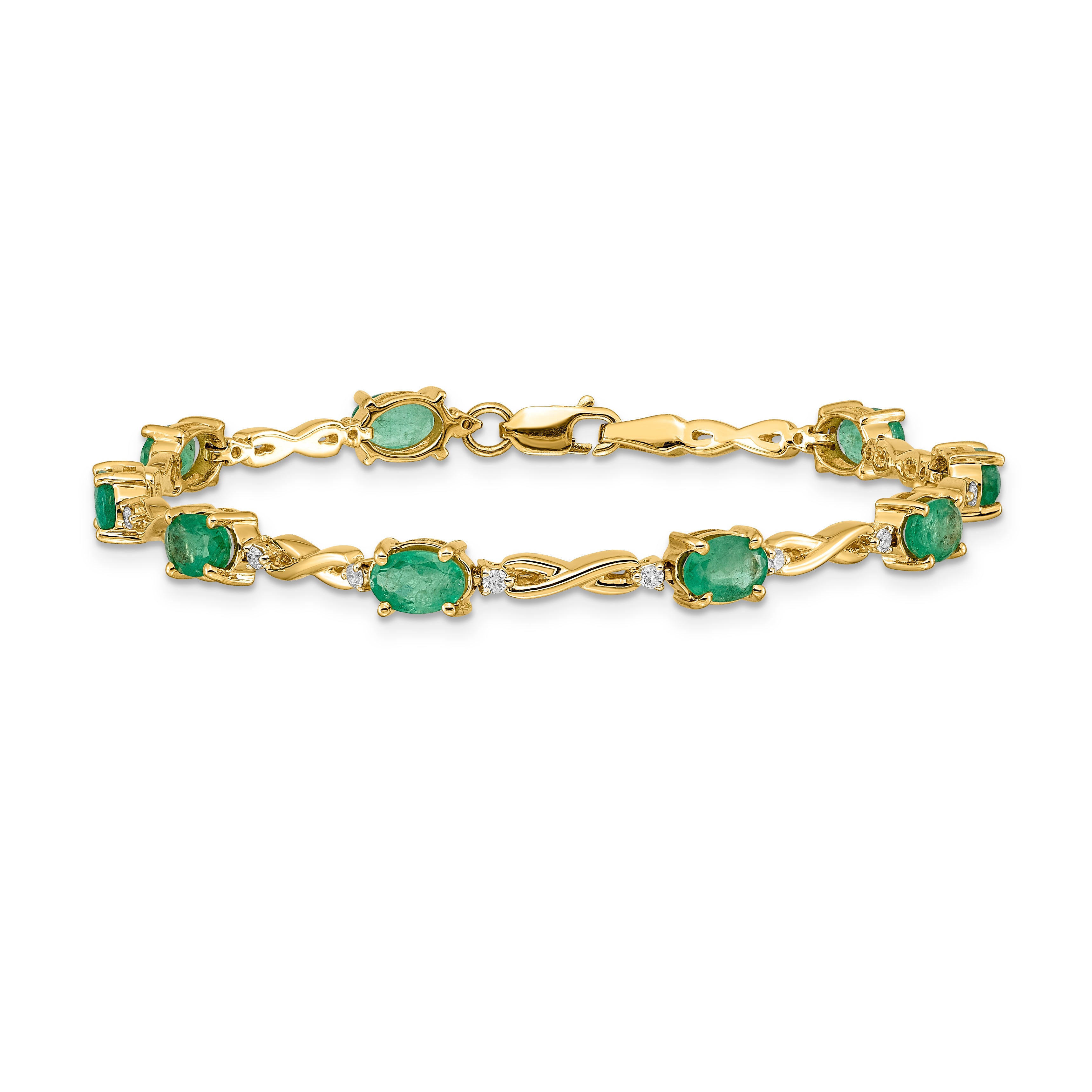 14k White Gold Complete Diamond and Oval Emerald Infinity 7 inch Bracelet BM4488